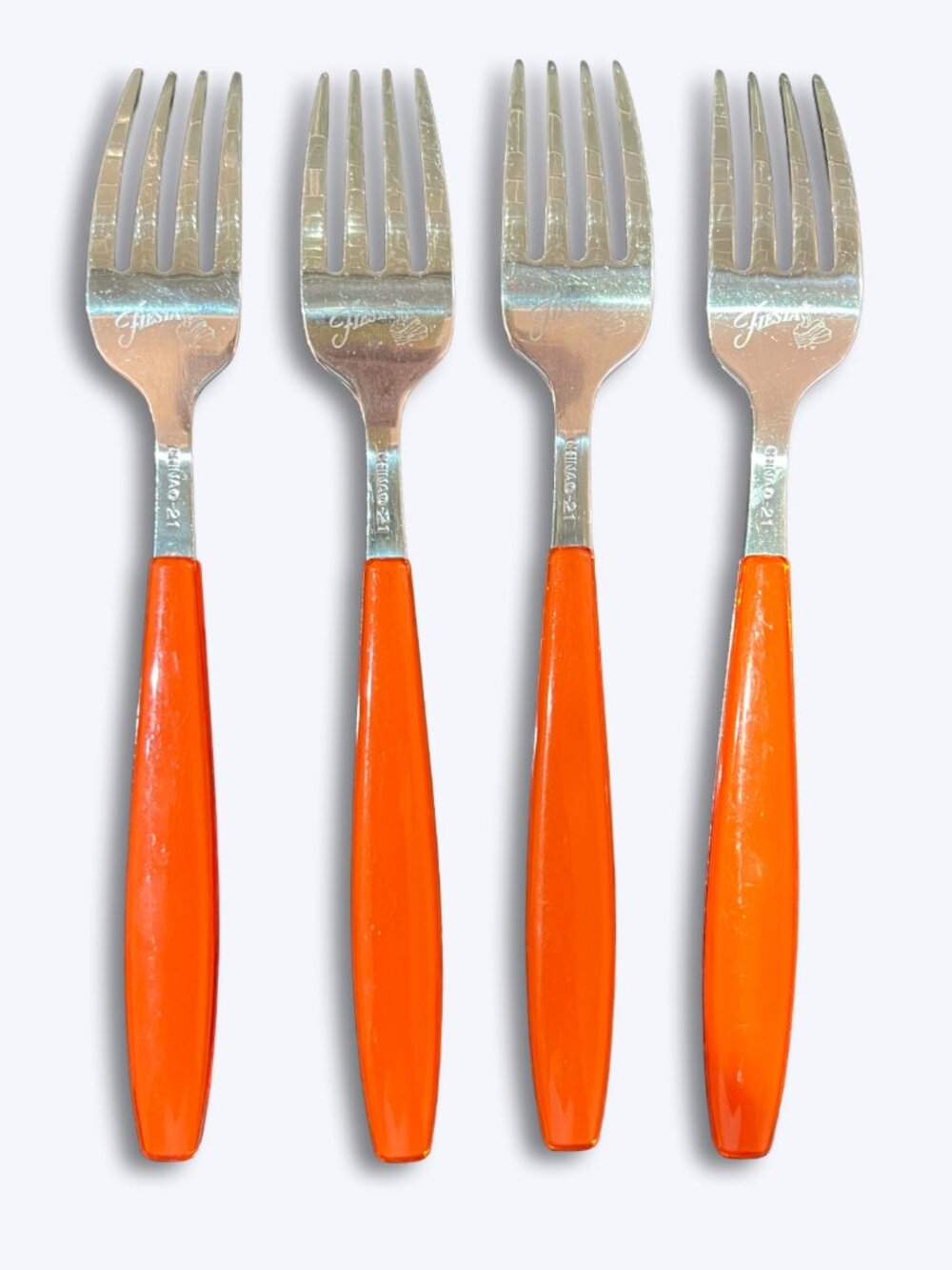 Fiesta Jamboree Poppy Orange Salad Forks Set 4 Cambridge Stainless 7" Flatware - Picture 3 of 8